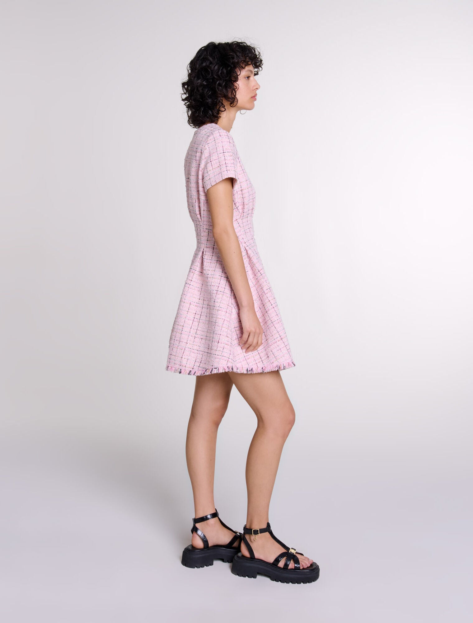 Pink featured-Tweed babydoll dress