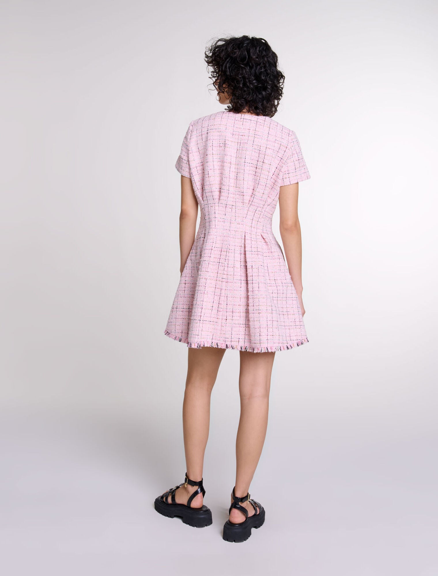 Pink featured-Tweed babydoll dress