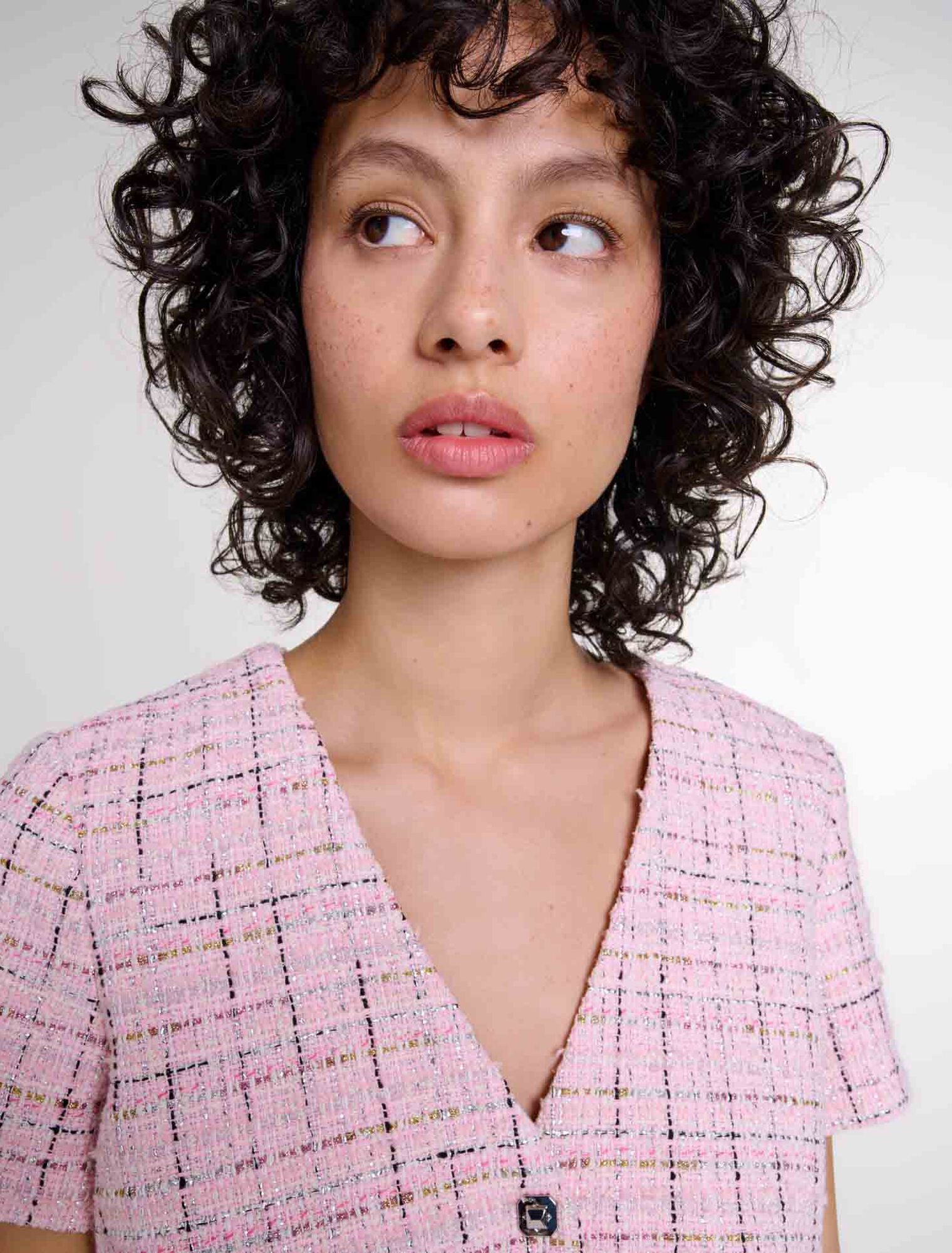 Pink featured-Tweed babydoll dress