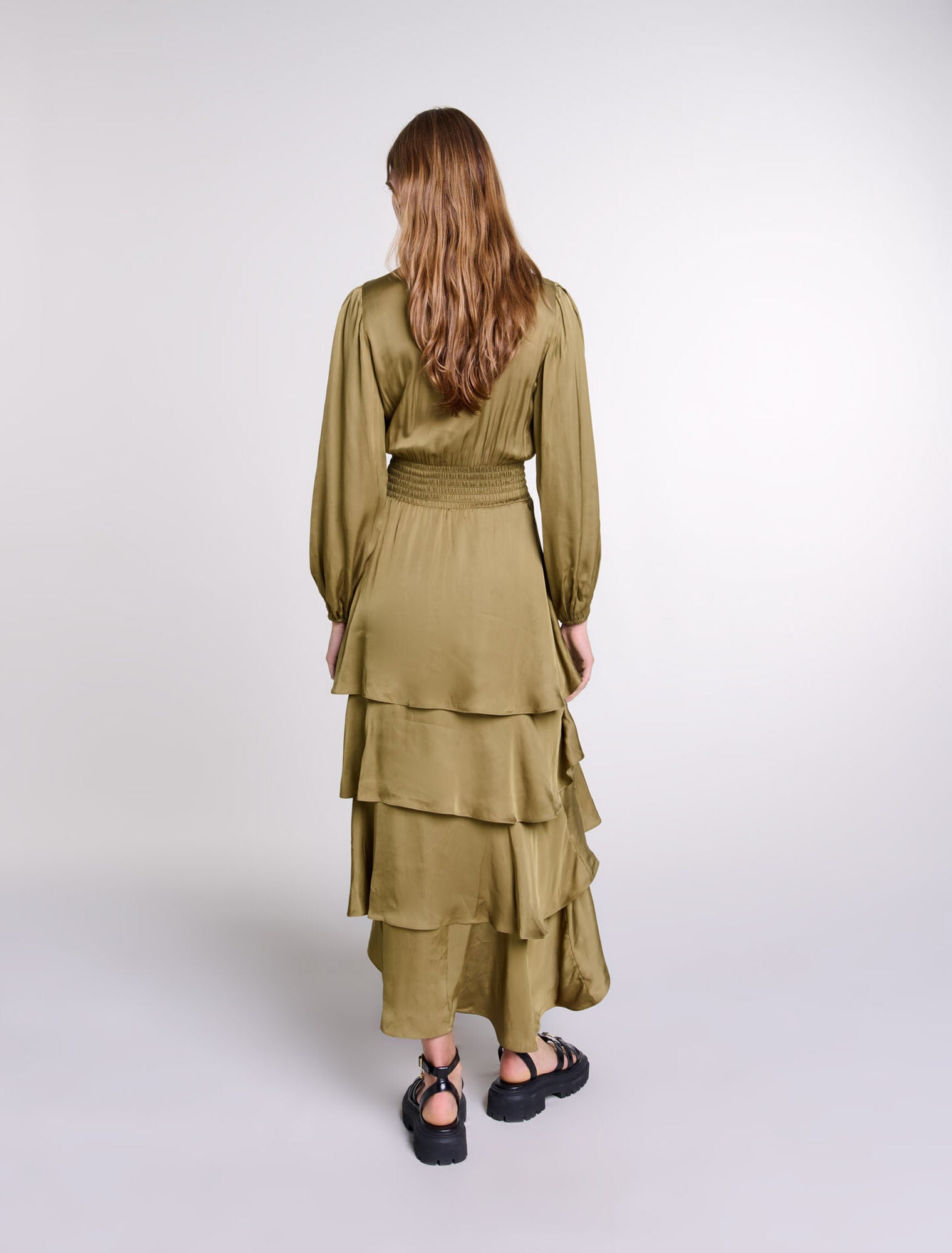 Khaki featured-Tiered maxi dress