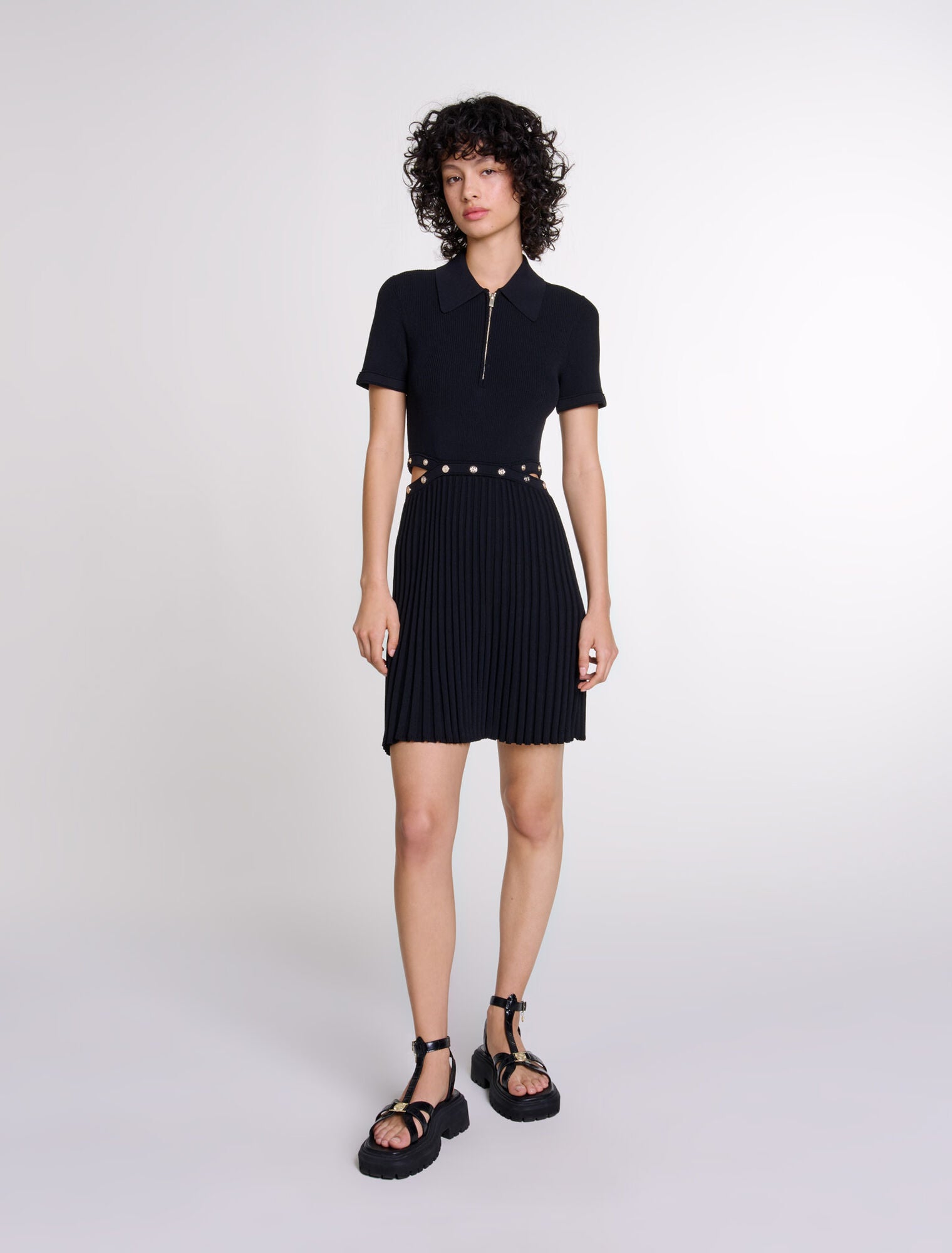Black featured Short knit dress