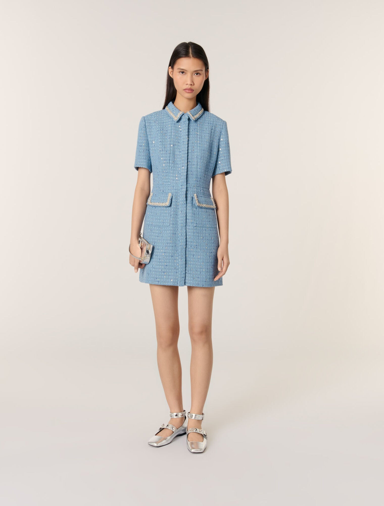 Blue featured Sequin tweed short dress