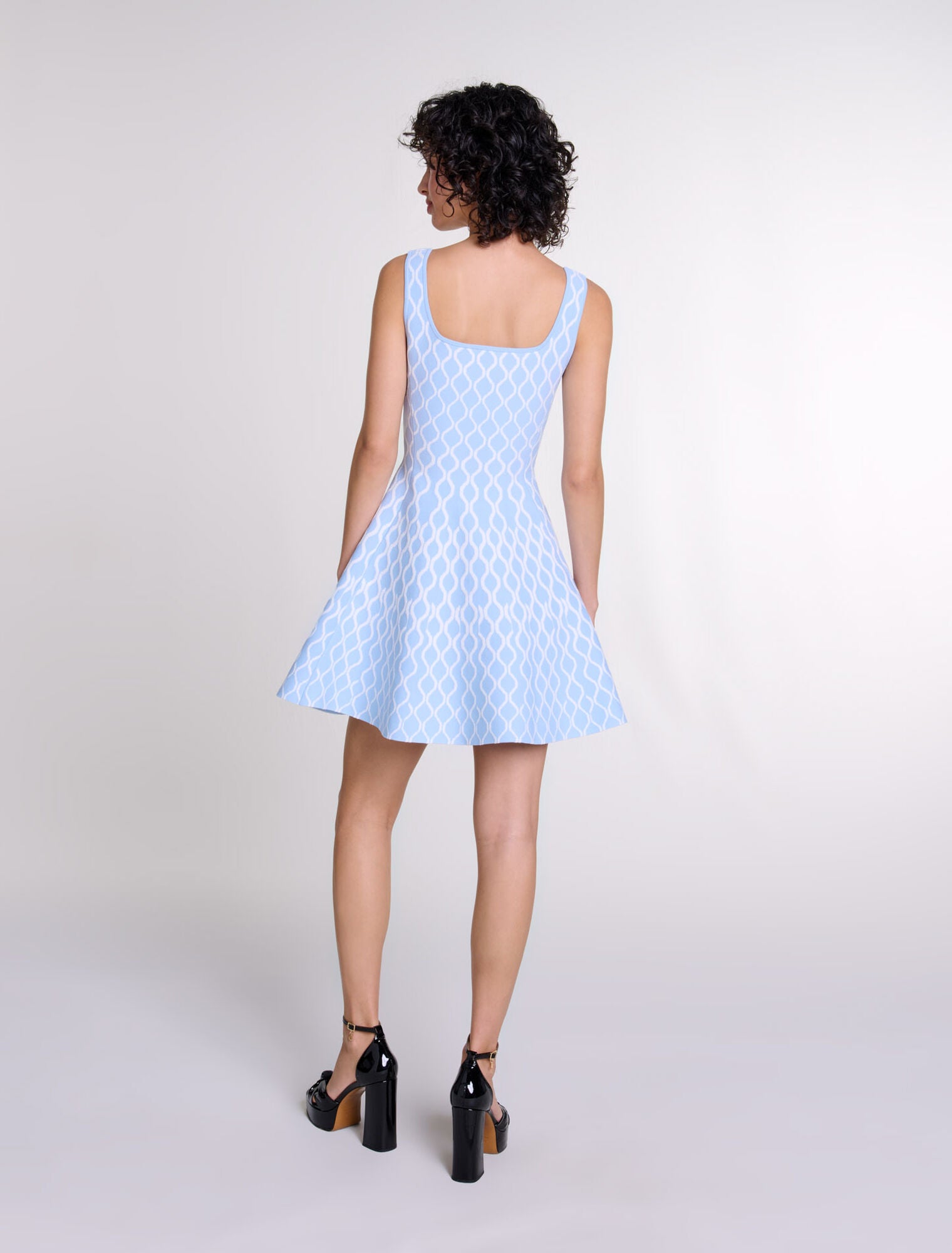 Blue/white featured-Jacquard knit short dress