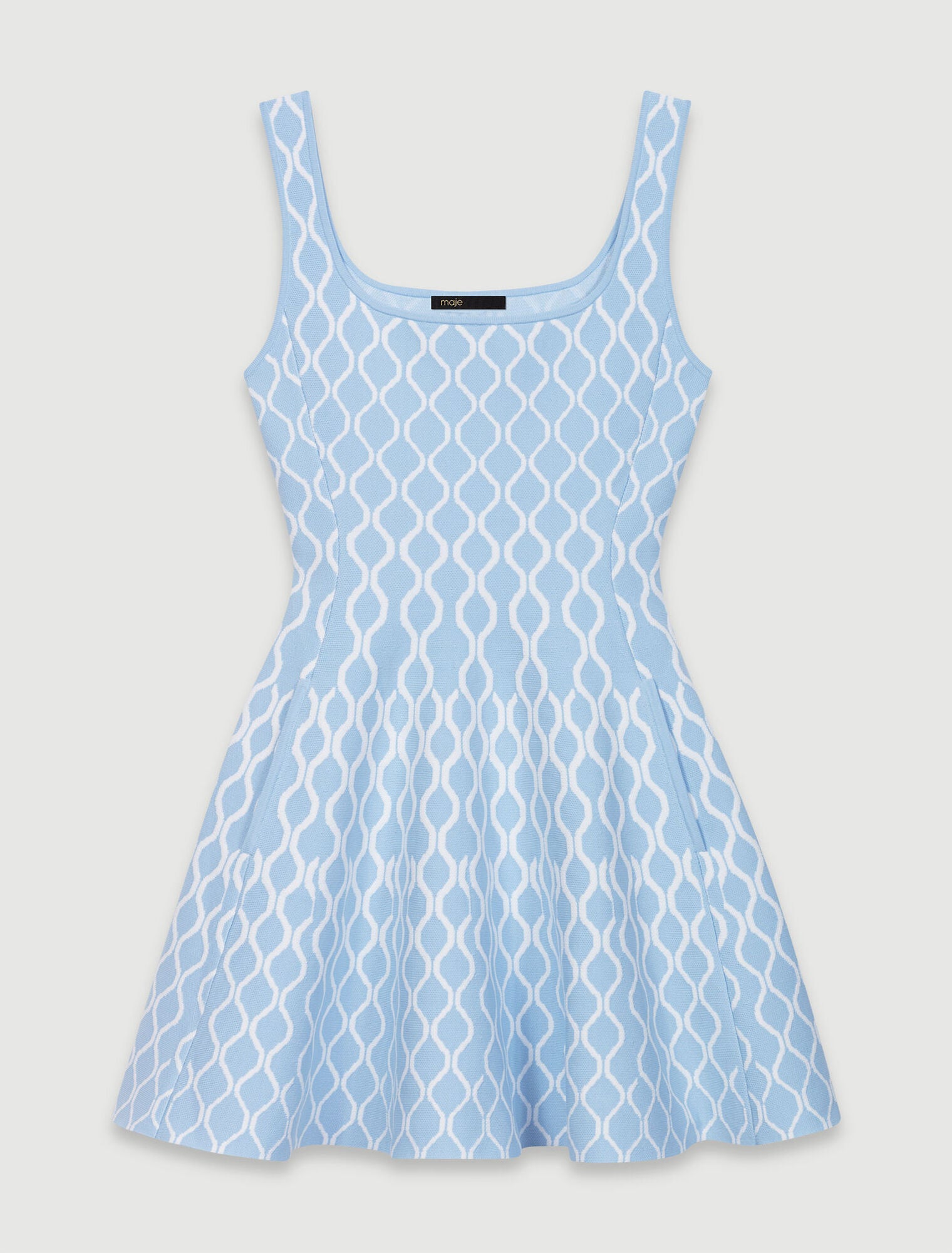 Blue/white featured-Jacquard knit short dress