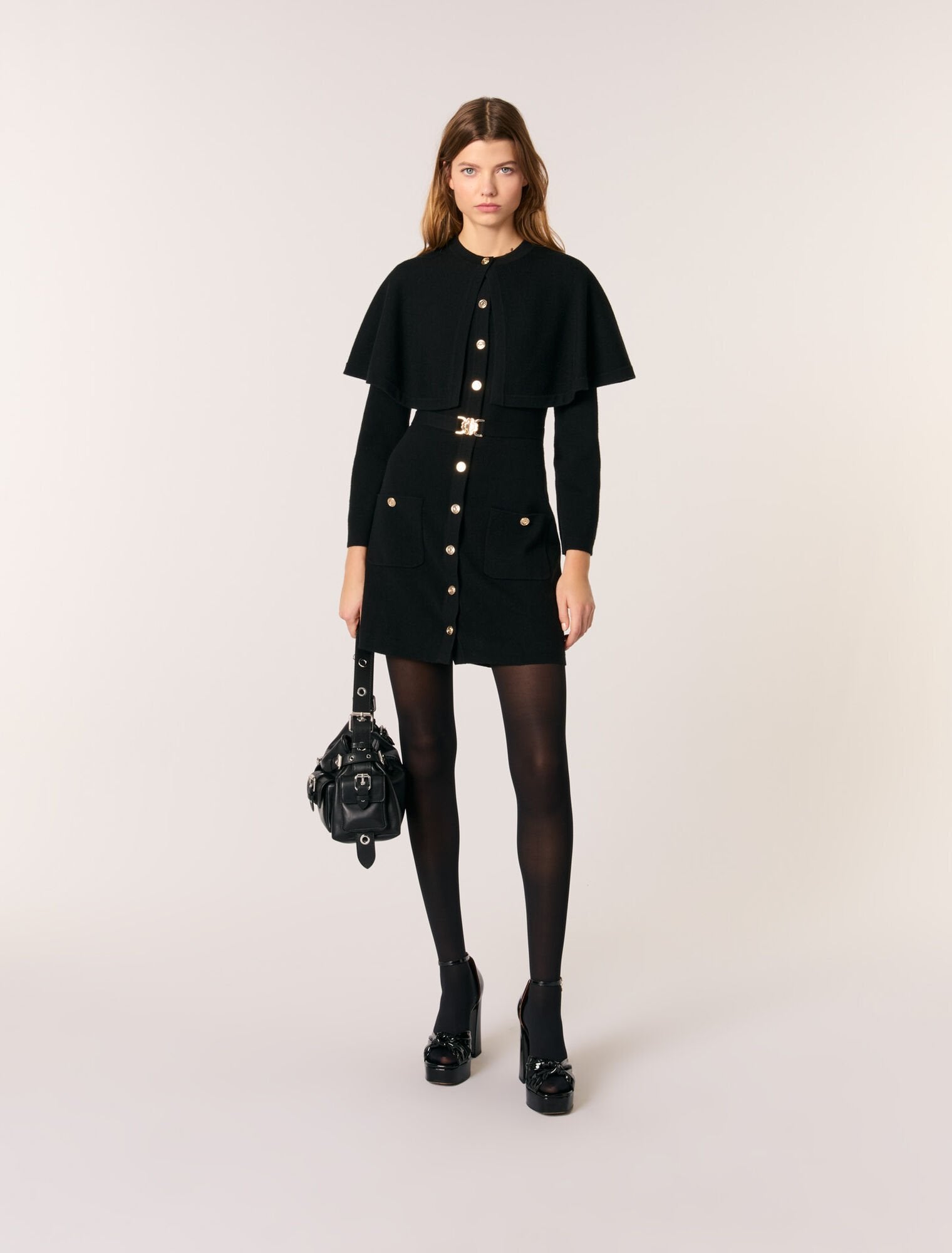 Black featured 2-in-1 Knit Dress & Removable Cape