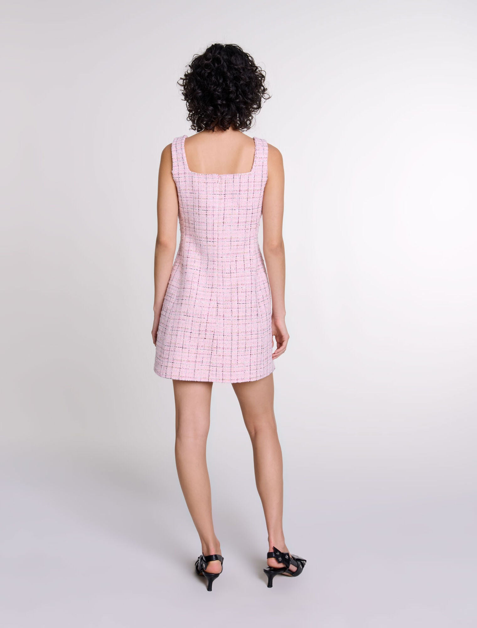 Pink featured-Sleeveless tweed dress