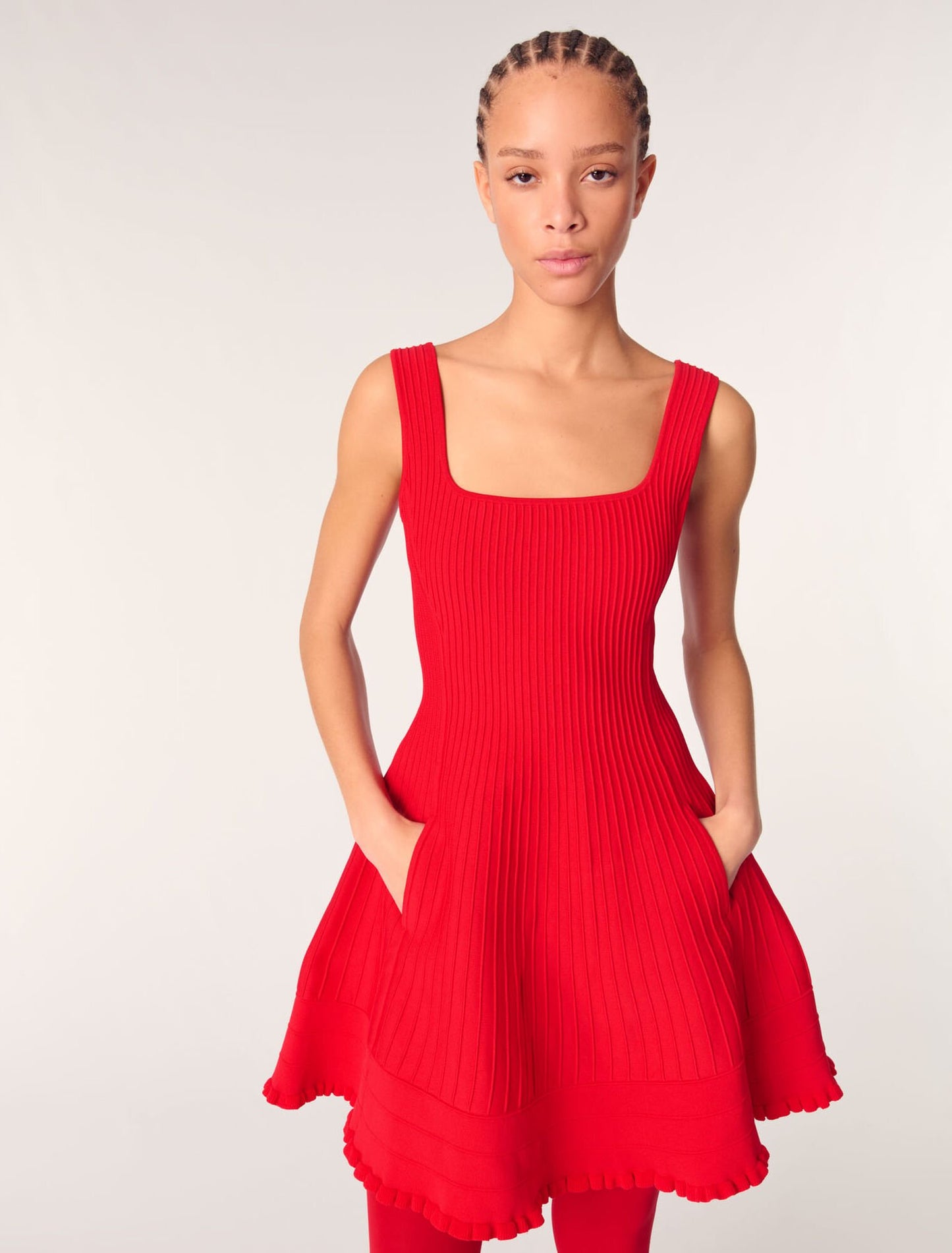 Red-Short knit dress