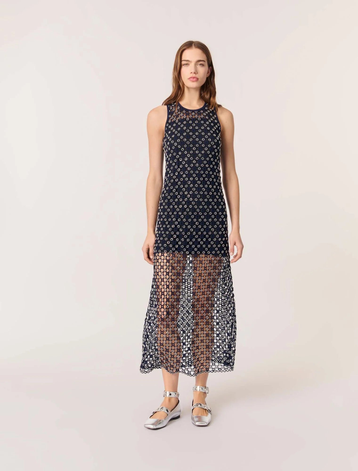 Navy-featured-Crochet-Knit Maxi Dress