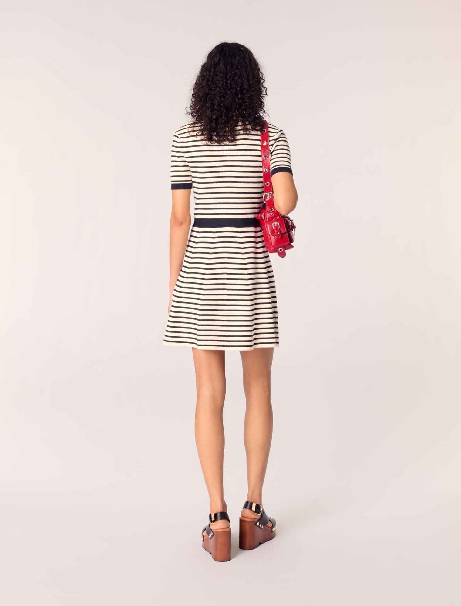 Navy / Ecru-Rib knit short dress