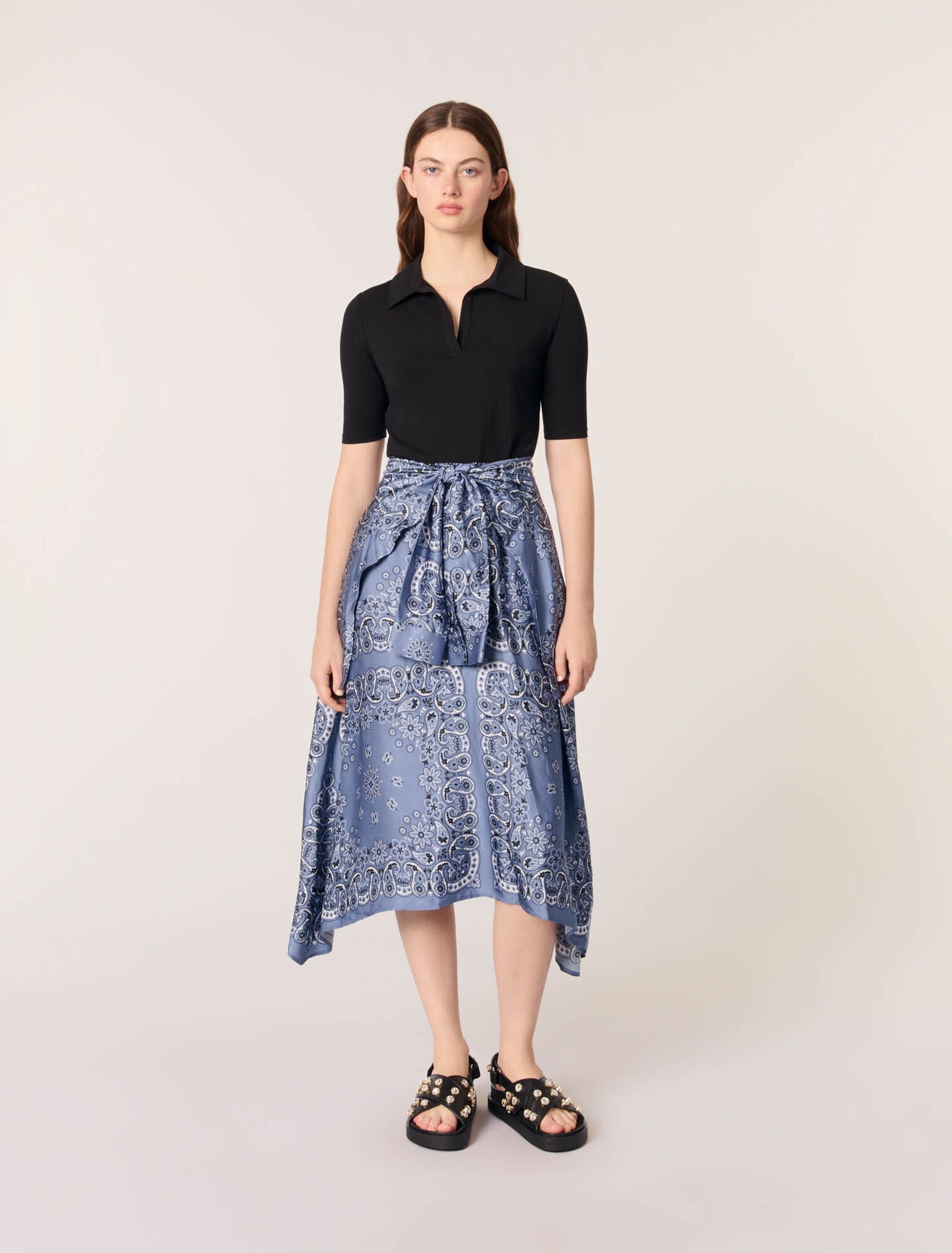 Blue bandana print-featured-Layered-effect patterned dress