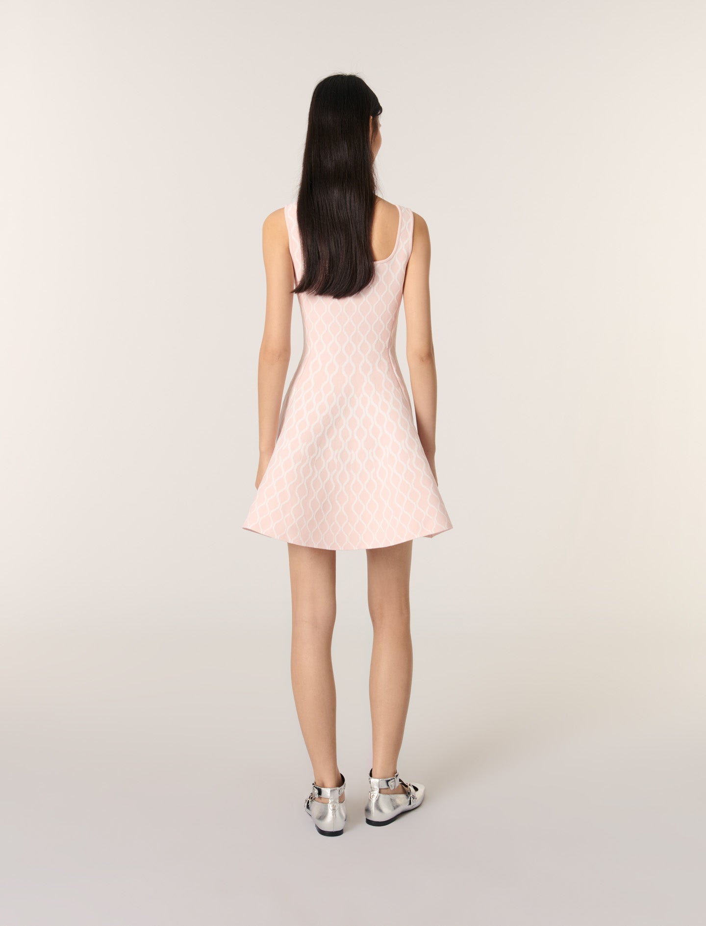 Pale Pink Patterned Jacquard Mini Dress