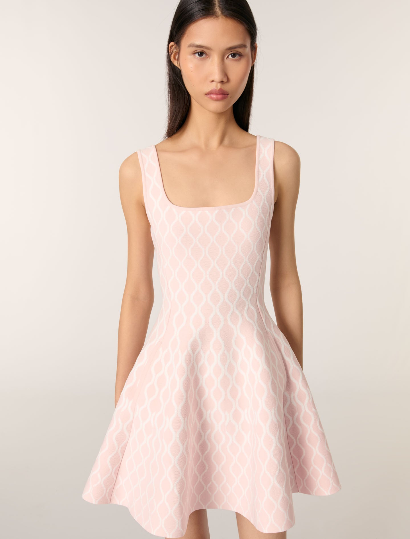 Pale Pink Patterned Jacquard Mini Dress