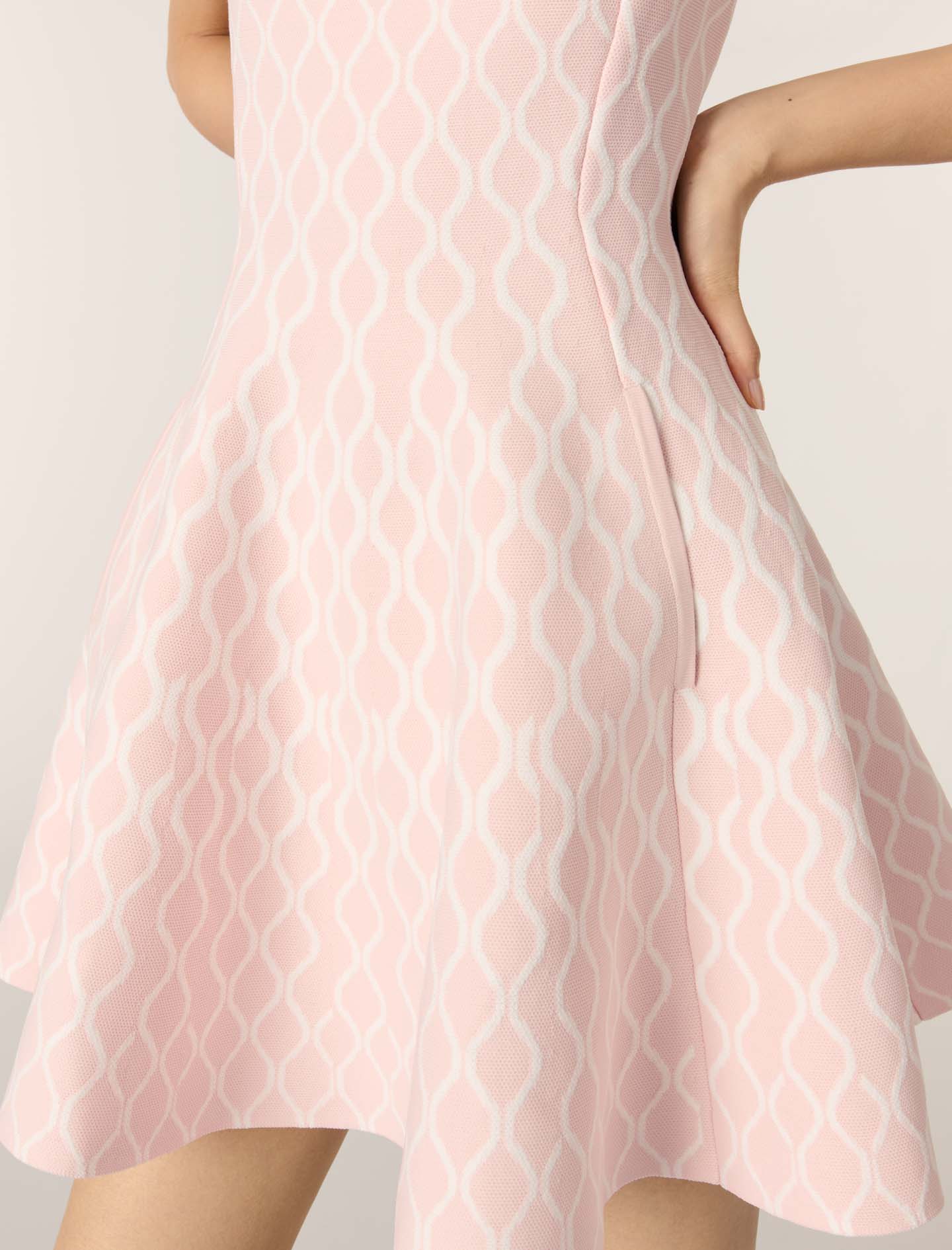 Pale Pink Patterned Jacquard Mini Dress