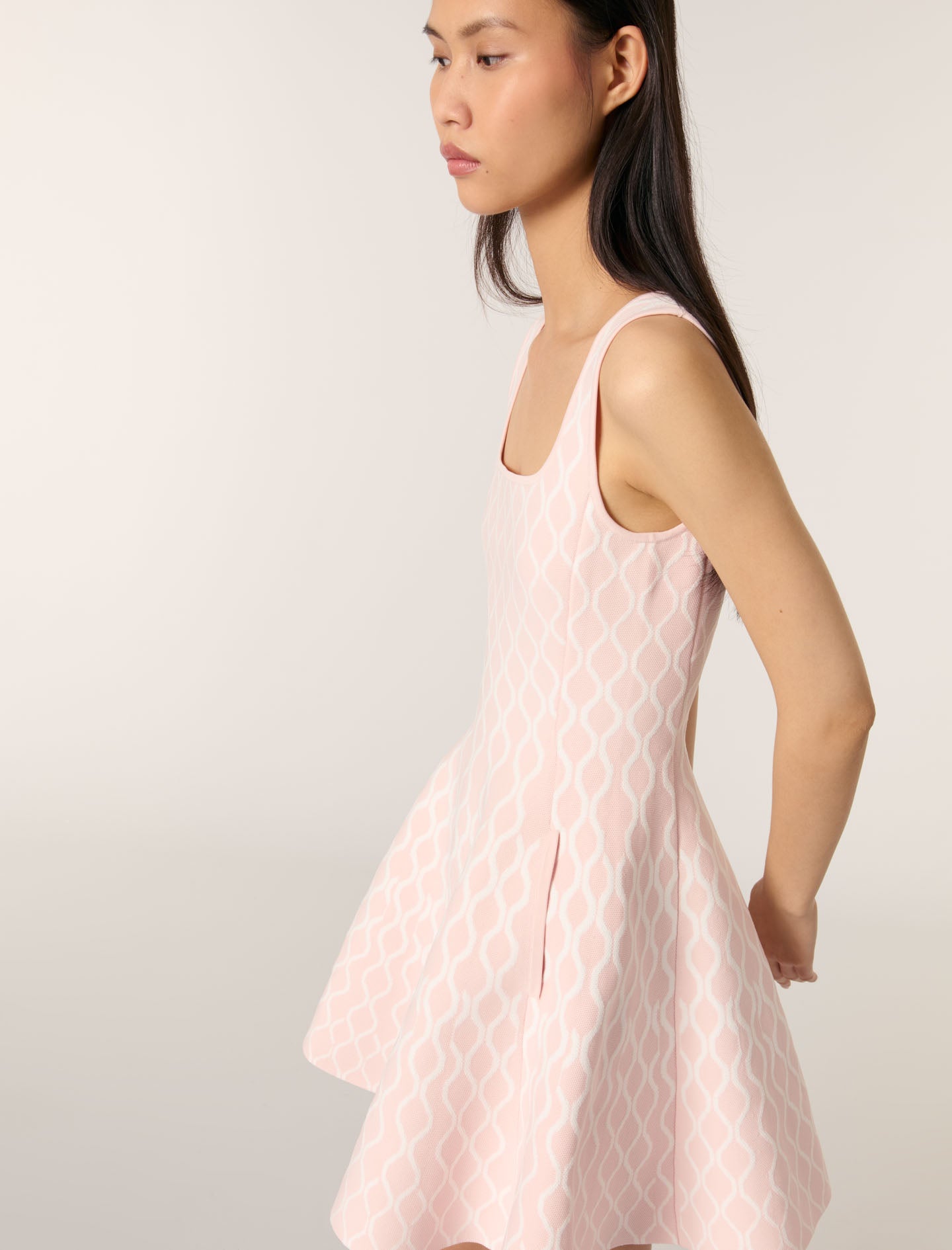 Pale Pink Patterned Jacquard Mini Dress