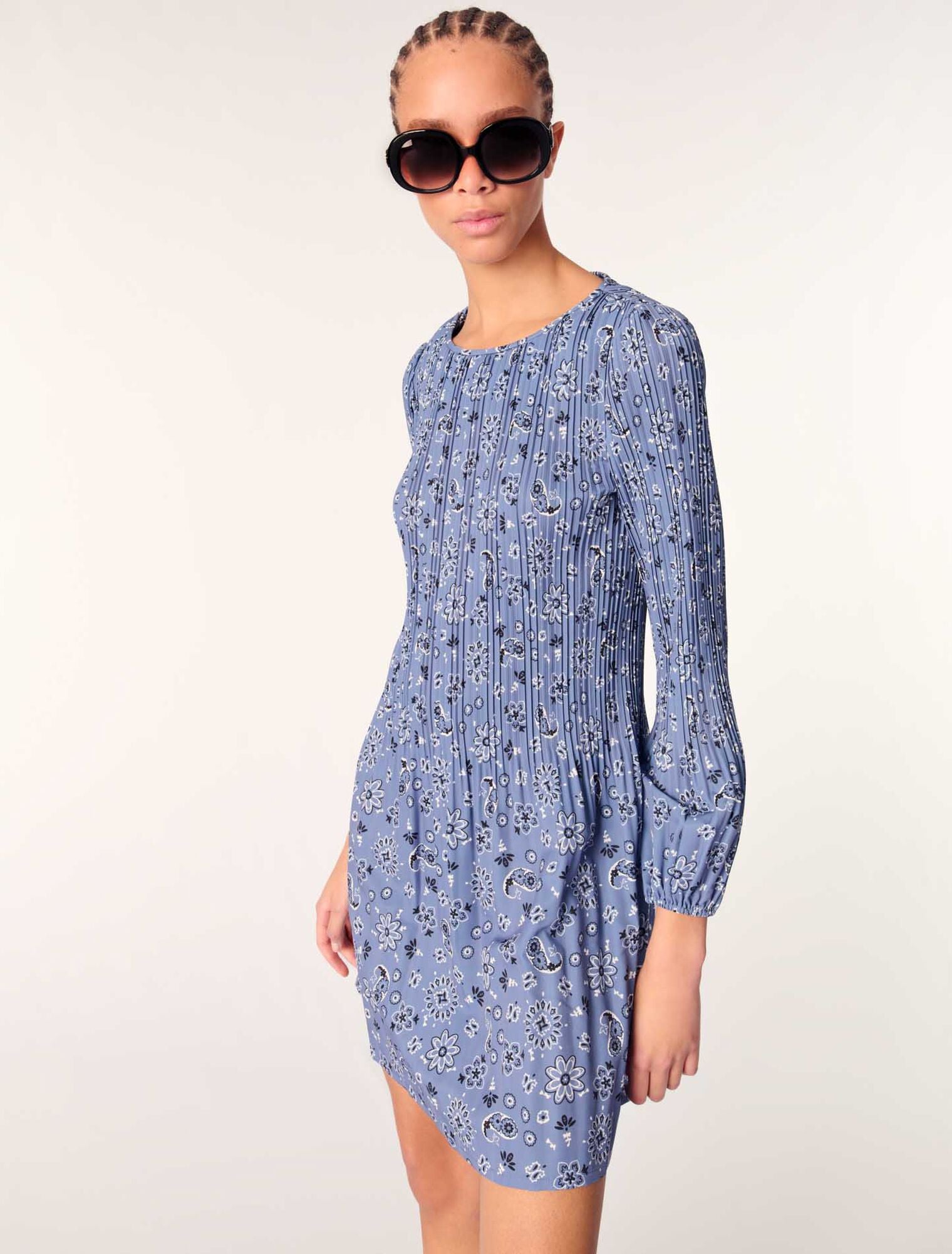 Blue Bandana Print-Flared Dress