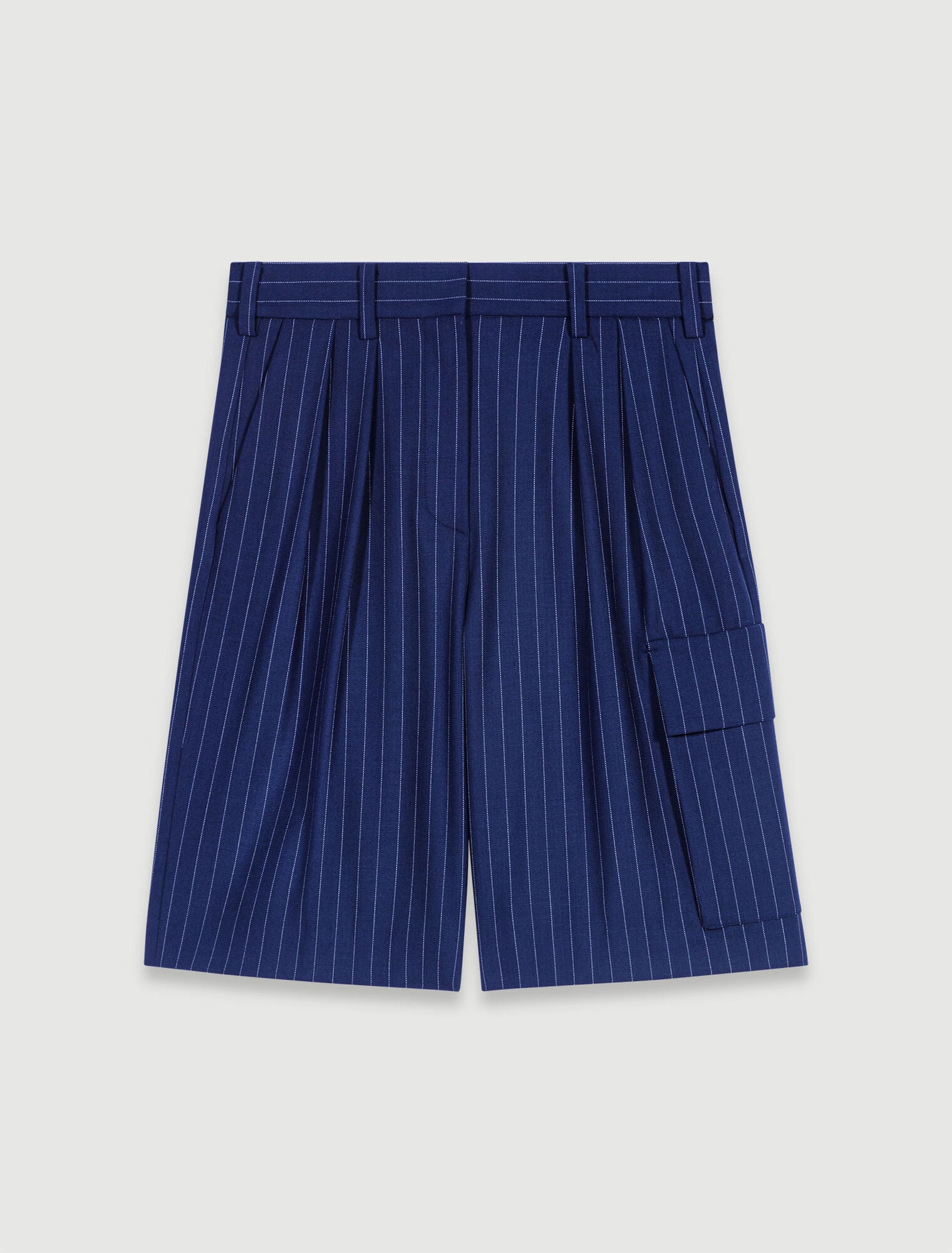 Navy pinstripe shorts on sale