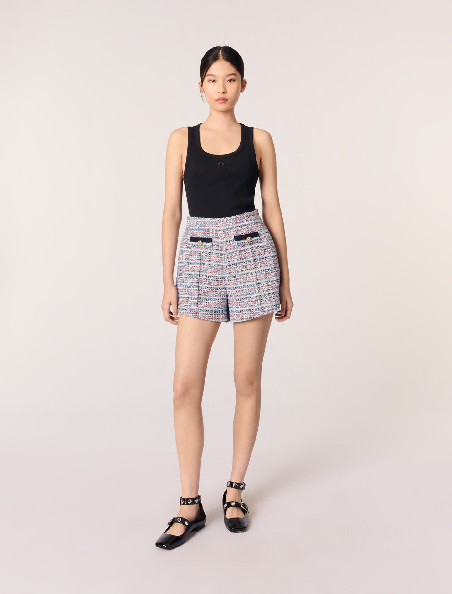 Blue / Red-featured-Tweed shorts