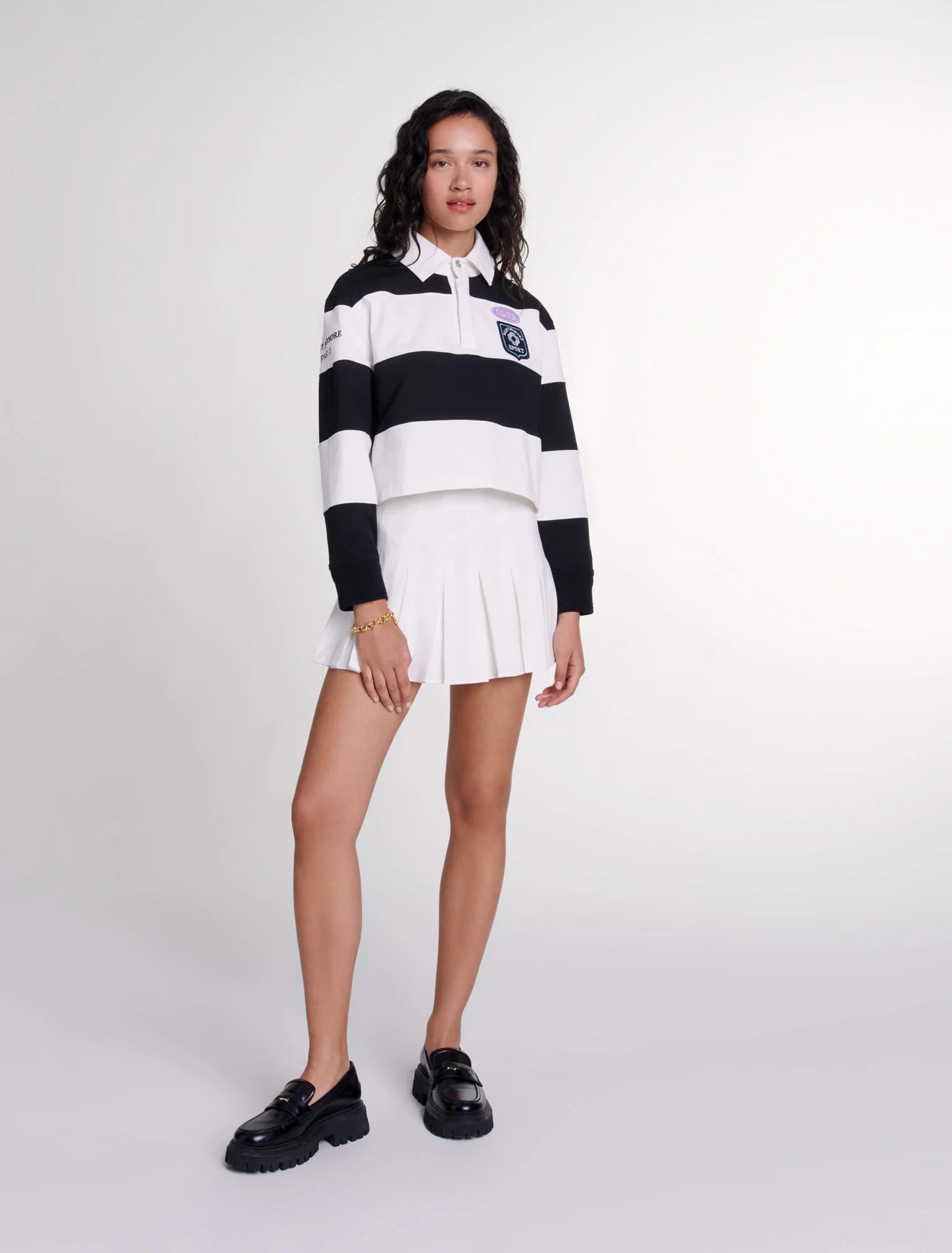 Black / White featured-Striped and embroidered polo shirt