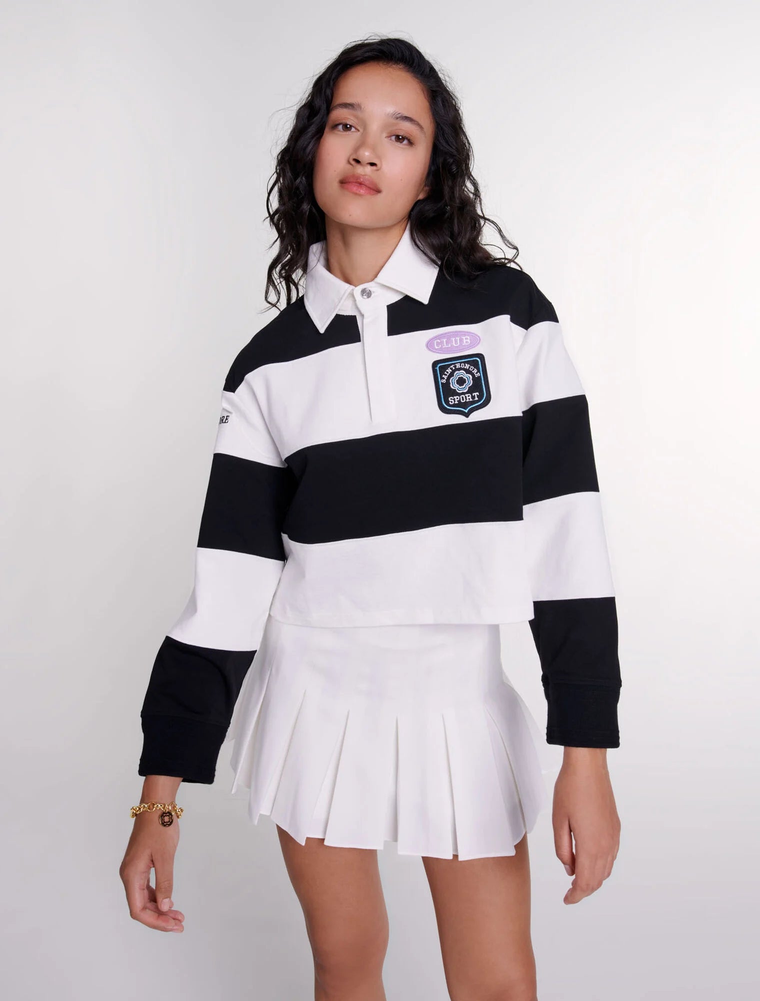 Black / White featured-Striped and embroidered polo shirt