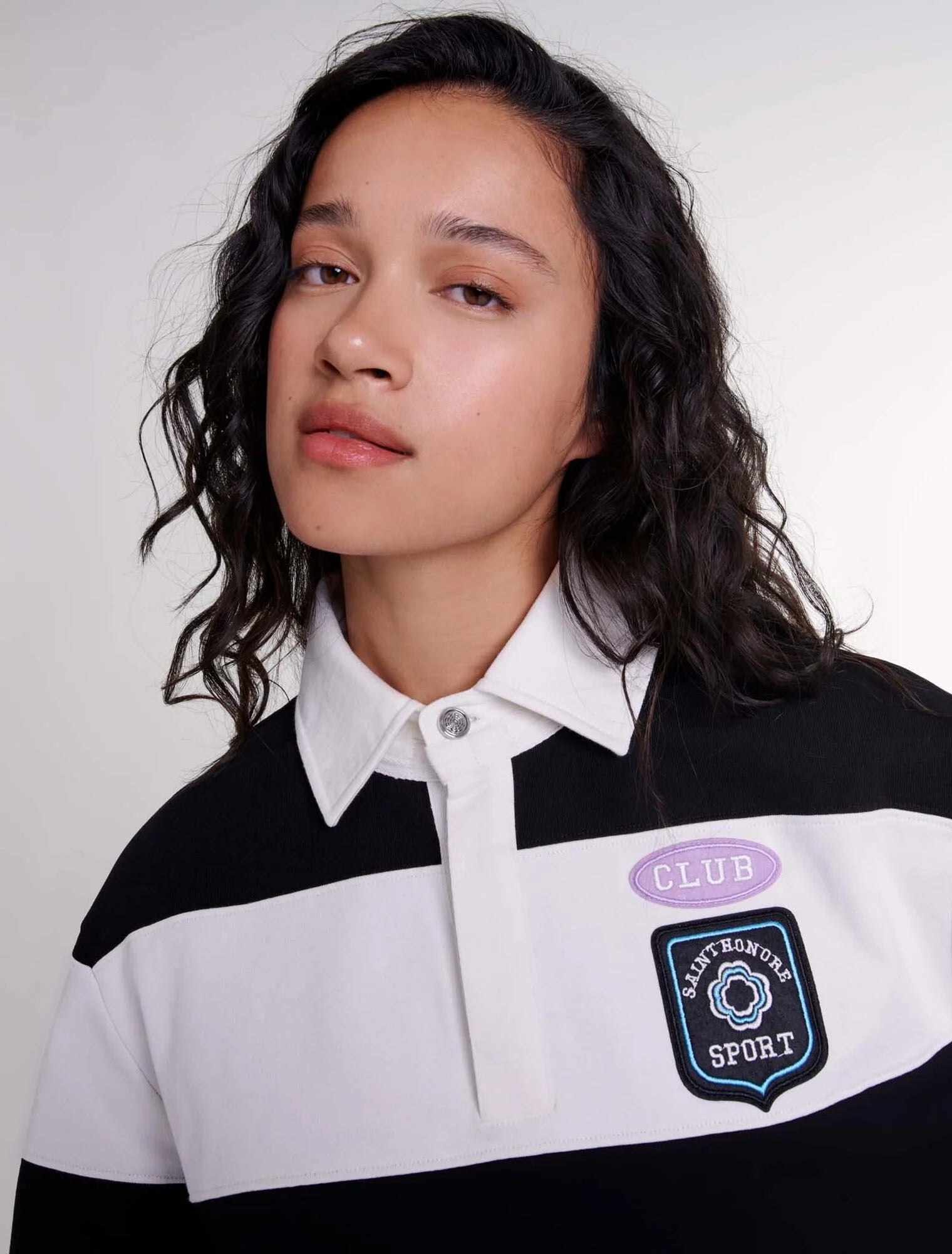 Black / White featured-Striped and embroidered polo shirt