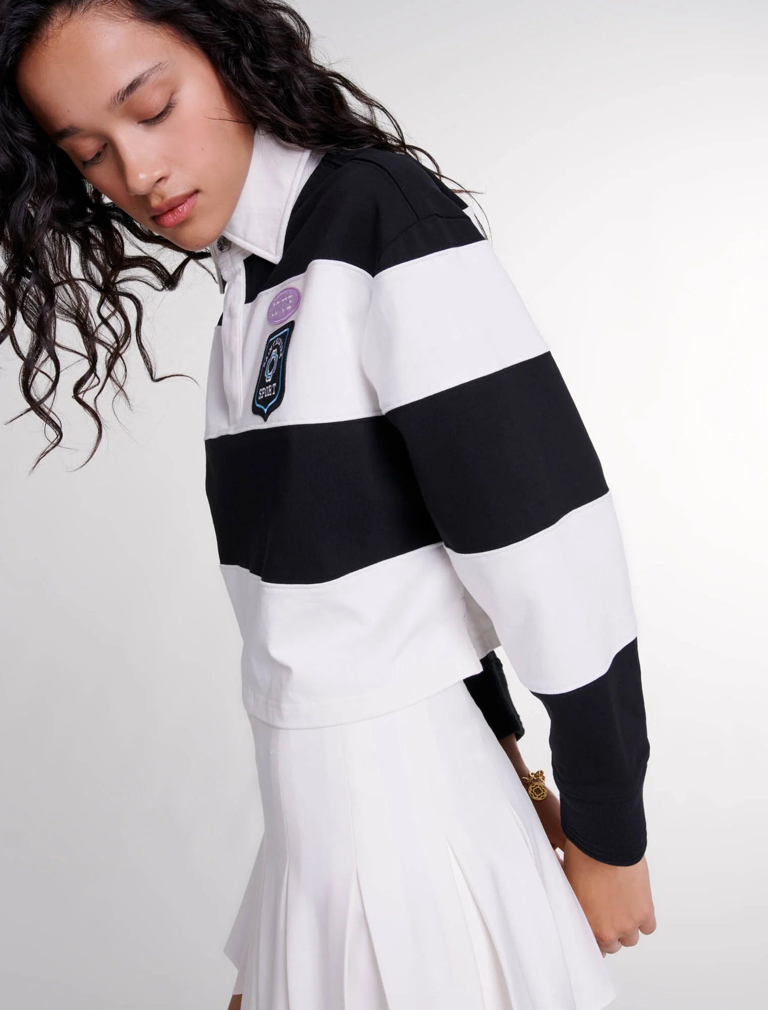 Black / White featured-Striped and embroidered polo shirt