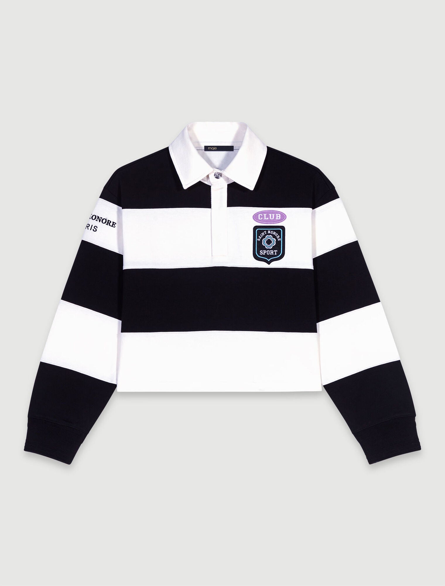 Black / White featured-Striped and embroidered polo shirt