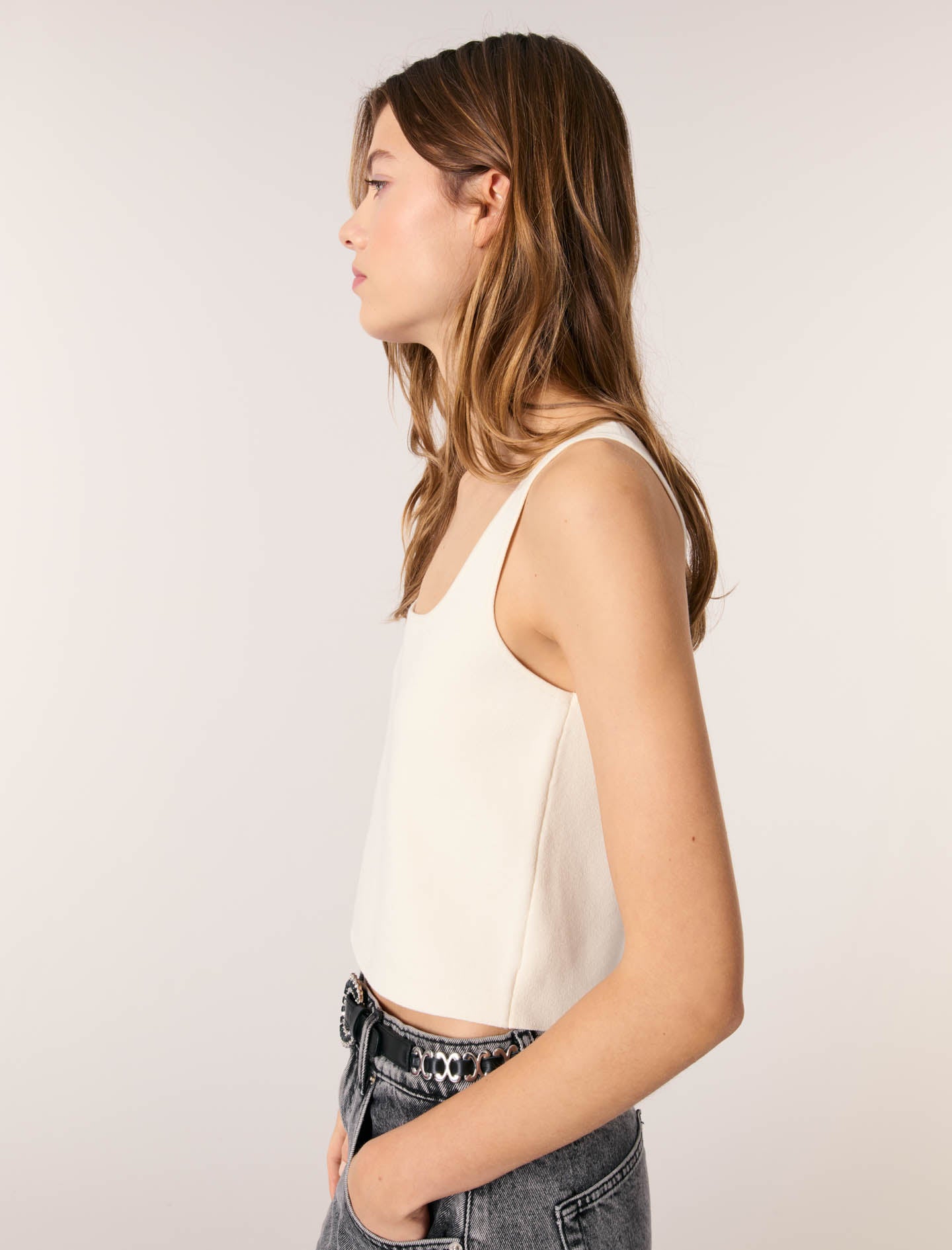 Ecru Square Neck Tank Top