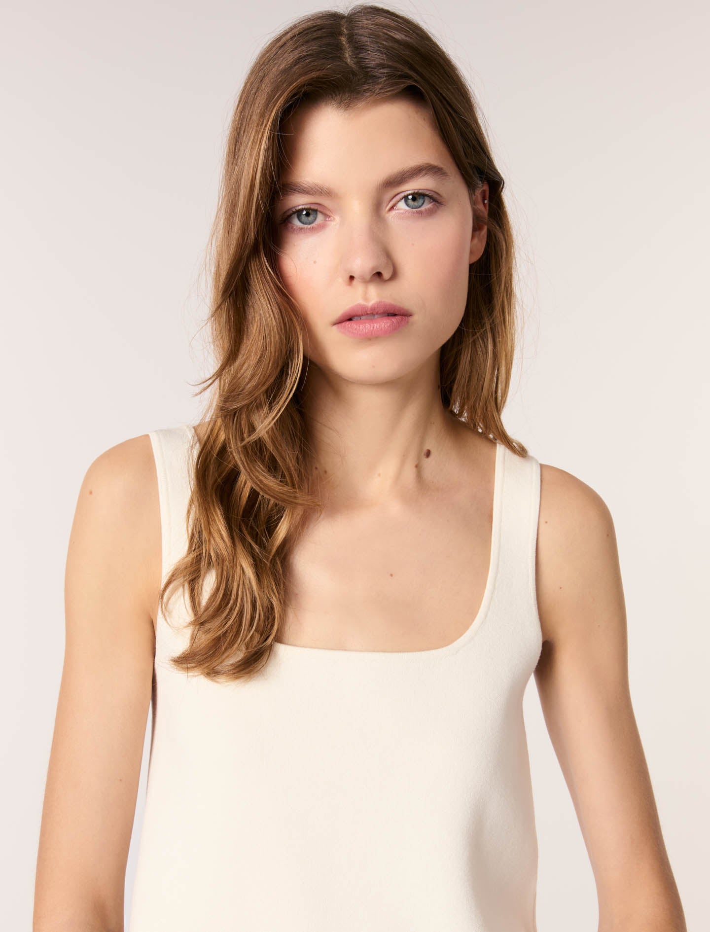 Ecru Square Neck Tank Top