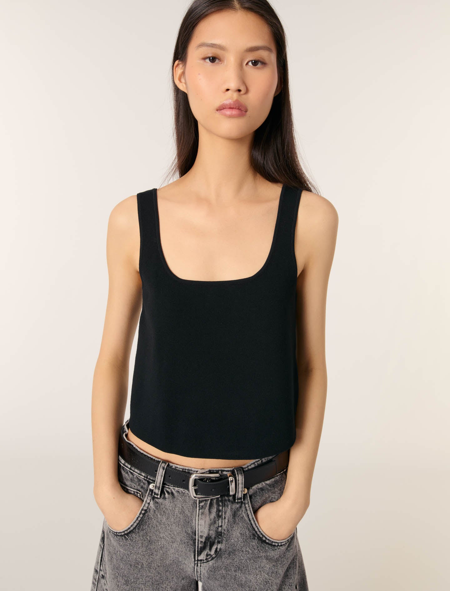 Ecru Square Neck Tank Top