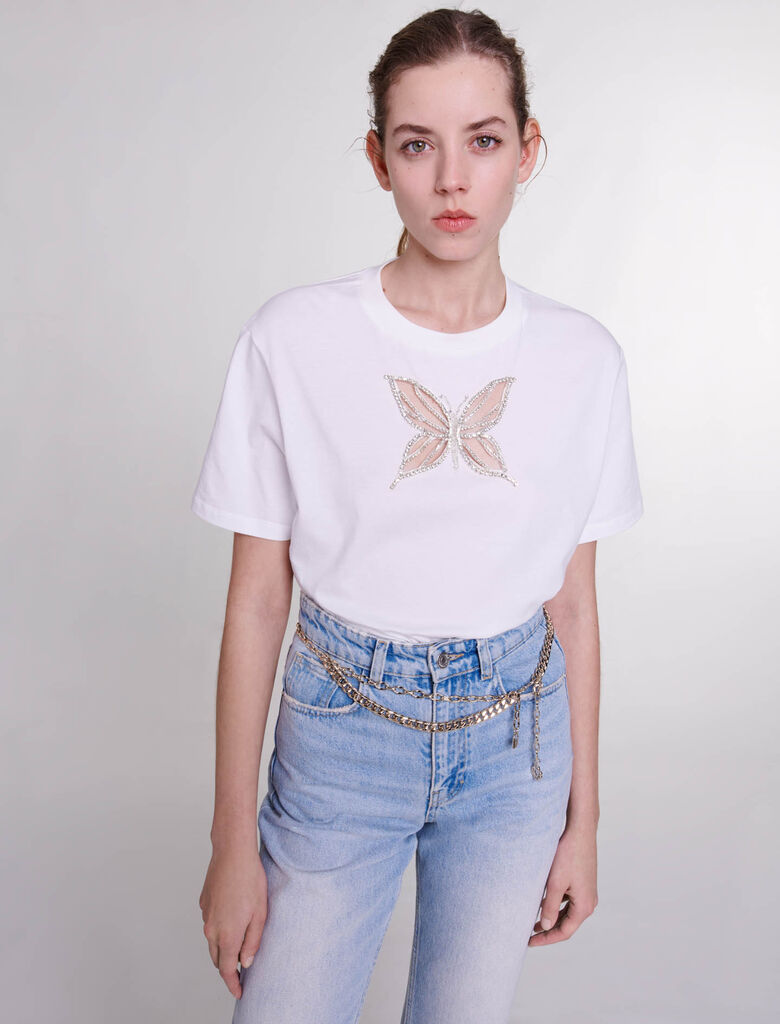 White featured-Rhinestone T-shirt