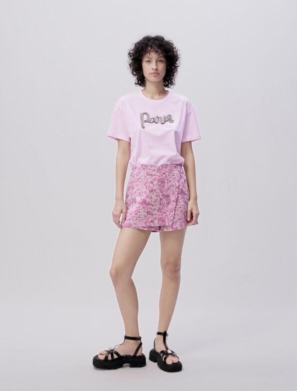 Pink featured-"Paris" diamanté T-shirt