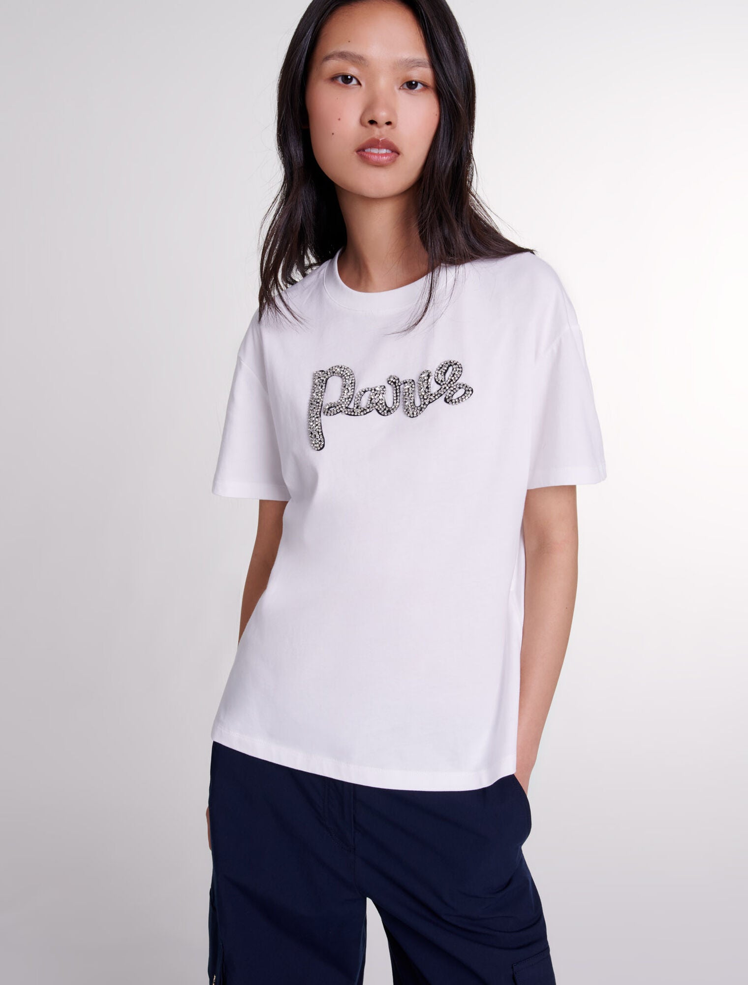 White-"Paris" diamanté T-shirt