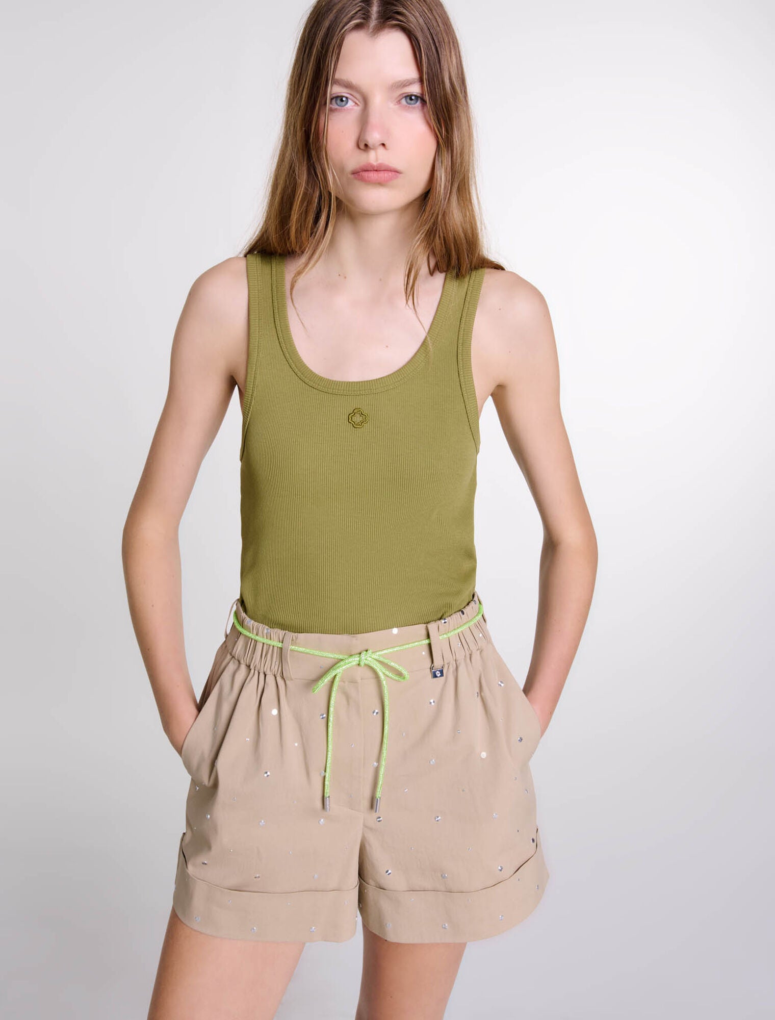 Khaki featured-Ribbed vest top