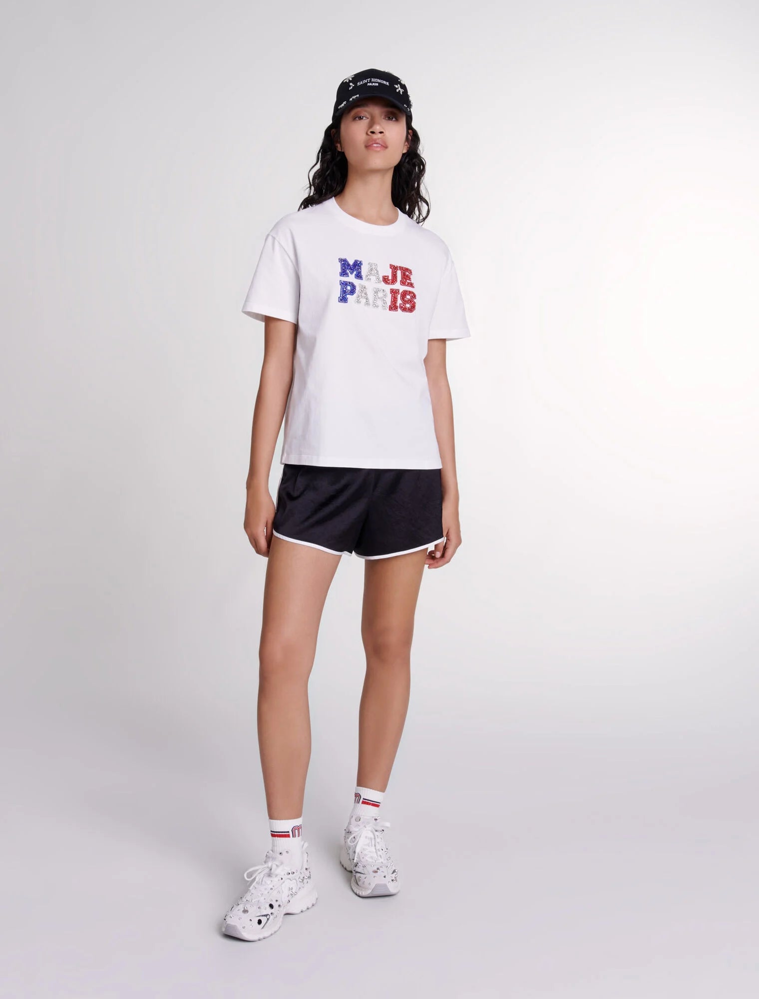 White featured-Maje Paris rhinestone T-shirt