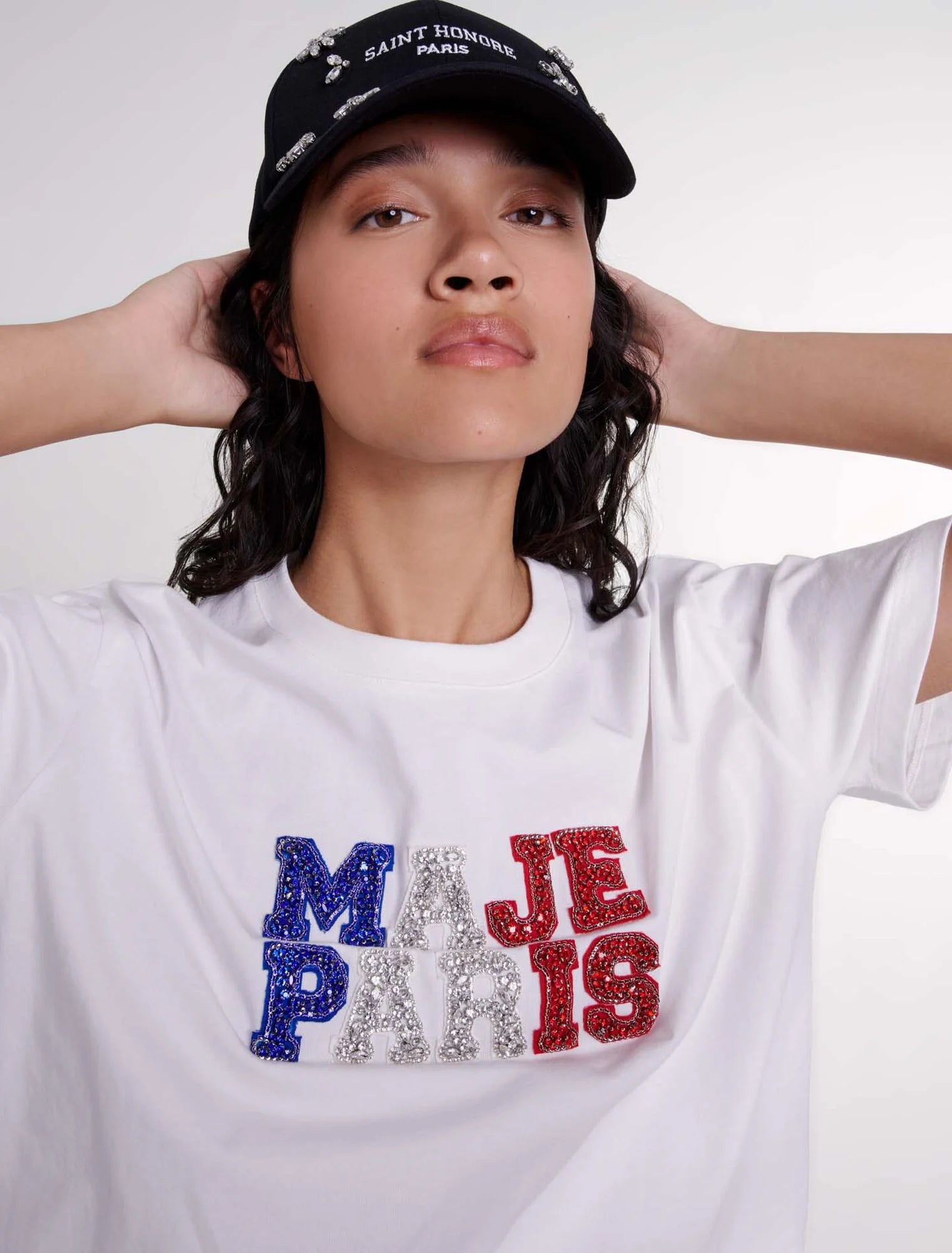 White featured-Maje Paris rhinestone T-shirt