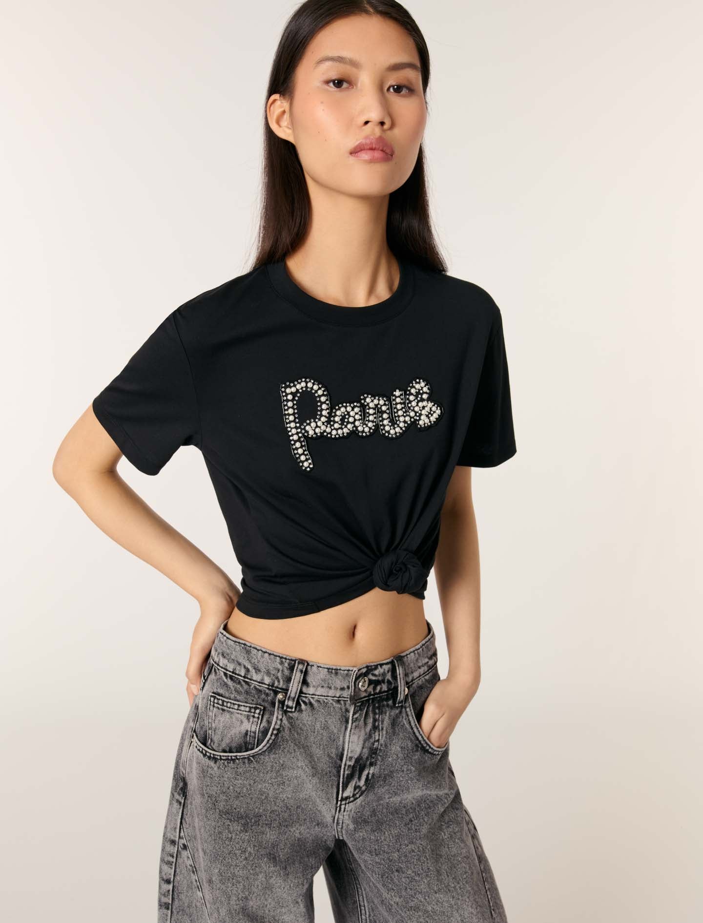 Black Pearl Embellished Patch T-shirt