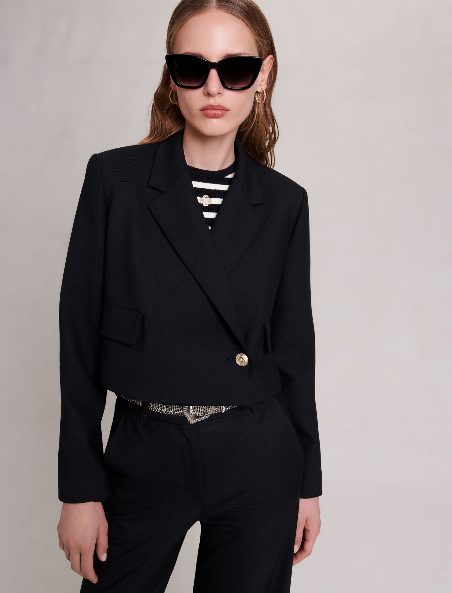 Black featured-short straight-fit jacket