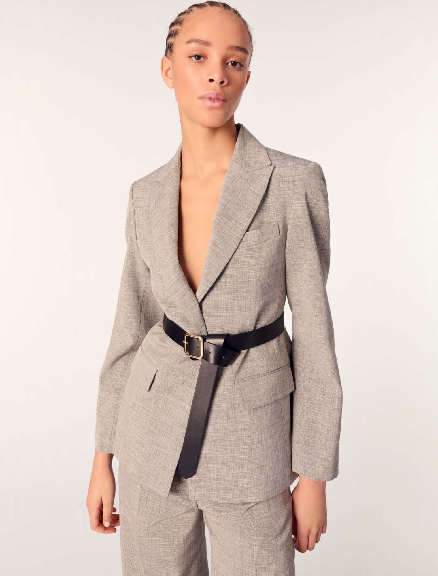 Grey-Belted Suit Jacket