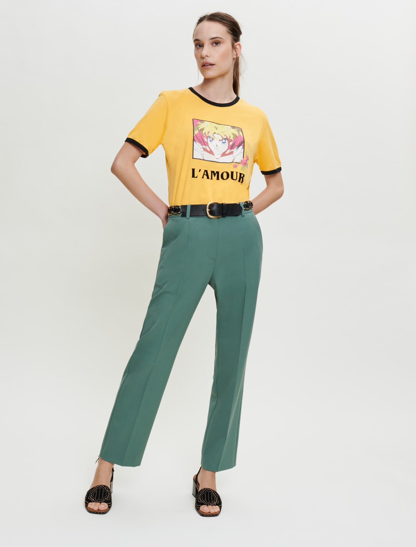 Green featured STRAIGHT-CUT TAILORED TROUSERS